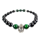 8 mm Elastic Bracelet Round Beads - Black Agate & Green Tiger Eye with Warrior Helmet - Magick Magick.com