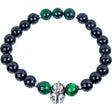 8 mm Elastic Bracelet Round Beads - Black Agate & Green Tiger Eye with Warrior Helmet - Magick Magick.com