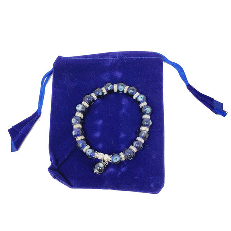 8 mm Elastic Bracelet Round Beads - Evil Eye Glass in Velvet Bag - Magick Magick.com