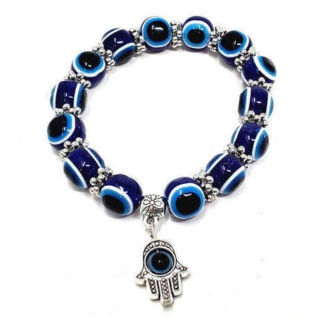 8 mm Elastic Bracelet Round Beads - Evil Eye with Hamsa Hand Charm - Magick Magick.com