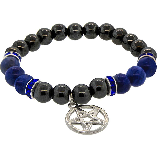 8 mm Elastic Bracelet Round Beads - Hematite, Sodalite with Pentagram - Magick Magick.com