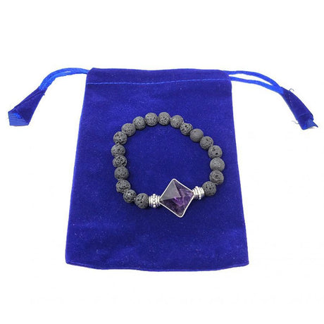 8 mm Elastic Bracelet Round Beads - Lava & Amethyst Pyramid in Velvet Bag - Magick Magick.com
