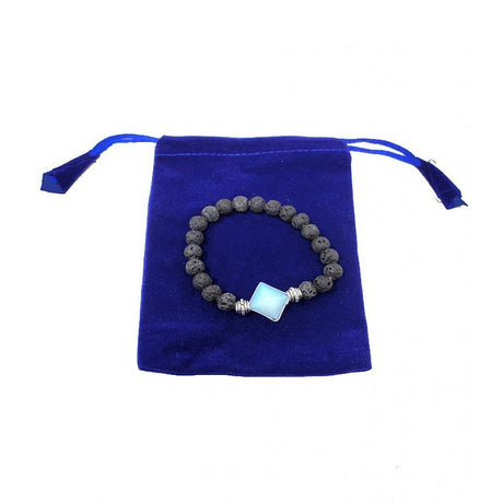 8 mm Elastic Bracelet Round Beads - Lava & Opalite Pyramid in Velvet Bag - Magick Magick.com
