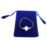 8 mm Elastic Bracelet Round Beads - Lava & Rose Quartz Pyramid in Velvet Bag - Magick Magick.com