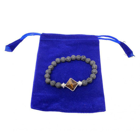 8 mm Elastic Bracelet Round Beads - Lava & Tiger Eye Pyramid in Velvet Bag - Magick Magick.com
