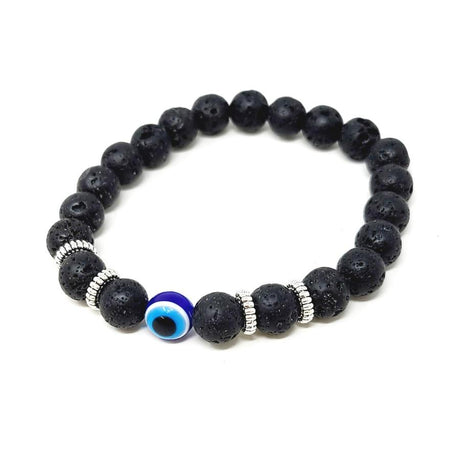 8 mm Elastic Bracelet Round Beads - Lava with Evil Eye Bead - Magick Magick.com