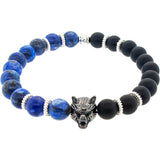 8 mm Elastic Bracelet Round Beads - Turquoise & Matte Black Agate with Stainless Steel Bear - Magick Magick.com