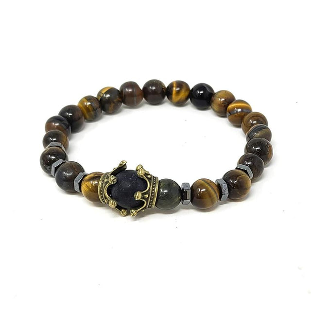 8 mm Elastic Bracelet - Tiger's Eye with Hematite, Lava & Crown - Magick Magick.com