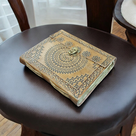 8" x 6" Mandala Embossed Leather Journal with Latch - Magick Magick.com