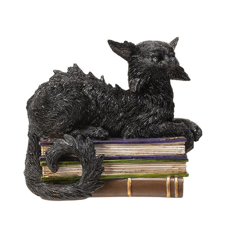 8.25" Wicked Black Cat on Books with LED Eyes Statue - Magick Magick.com