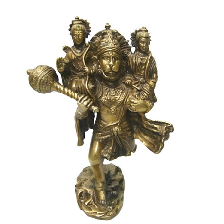 8.5" Veer Hanuman with Ram & Lakhan Solid Brass Statue - Magick Magick.com