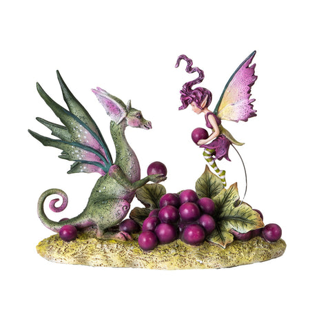 8.6" Amy Brown Always Share Your Grapes Dragon & Fairy Statue - Magick Magick.com