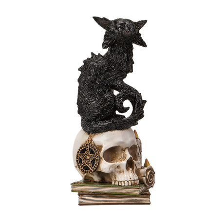 8.6" Wicked Black Cat on Skull (LED Light Up Eyes) - Magick Magick.com