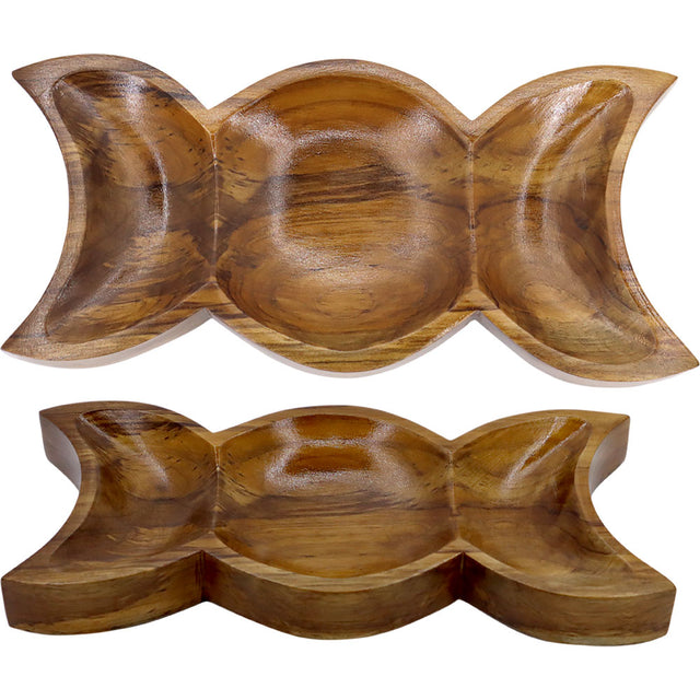 8.75" Triple Moon Teak Wood Bowl - Magick Magick.com