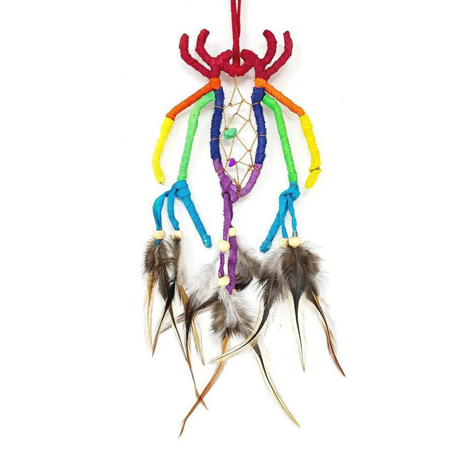 9" Dream Catcher - Multi Colored Suede Spider with Beads & Feathers - Magick Magick.com