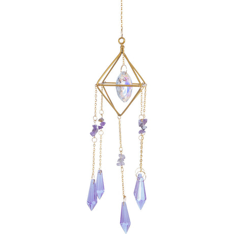 9" Hanging AB Crystal Prism Suncatcher - Amethyst Chips & Purple Crystals - Magick Magick.com