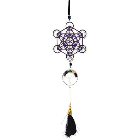 9" Hanging Wooden Tree of Life Gemstone with Metatron - Magick Magick.com