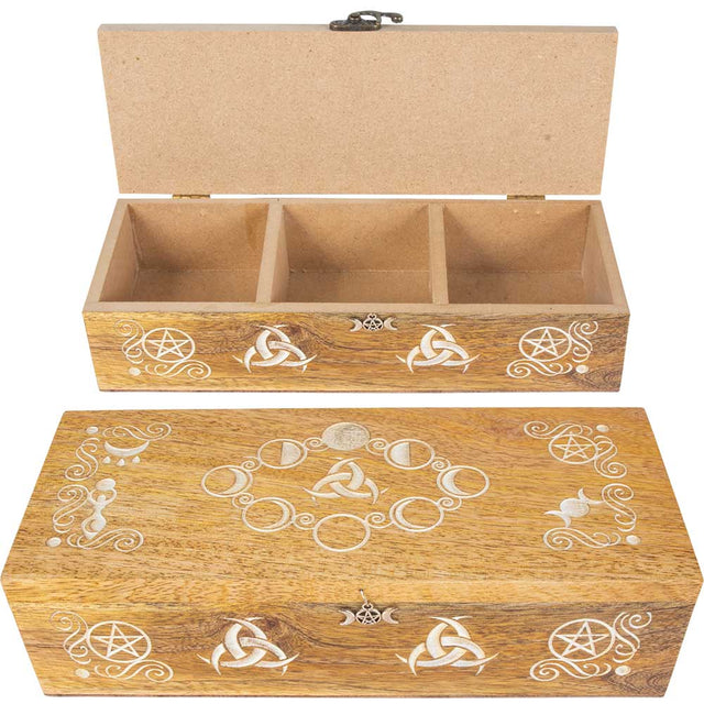 9" Laser Etched Wood Box - Pagan Moon Phases - Magick Magick.com