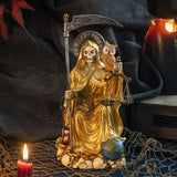 9" Santa Muerte Sitting Gold Statue - Magick Magick.com