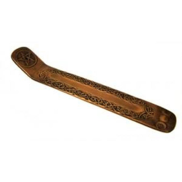 9" Triple Moon & Pentacle Brass Stick Incense Burner - Magick Magick.com