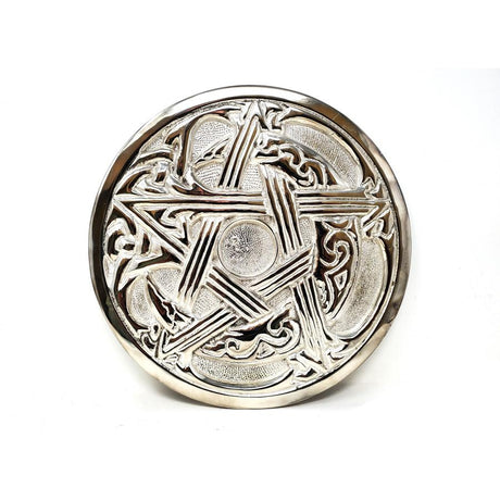 9" Woodland Pentagram Silver Plated Solid Brass Altar Tile - Magick Magick.com