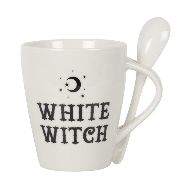 9 oz Ceramic Mug and Spoon Set - White Witch - Magick Magick.com