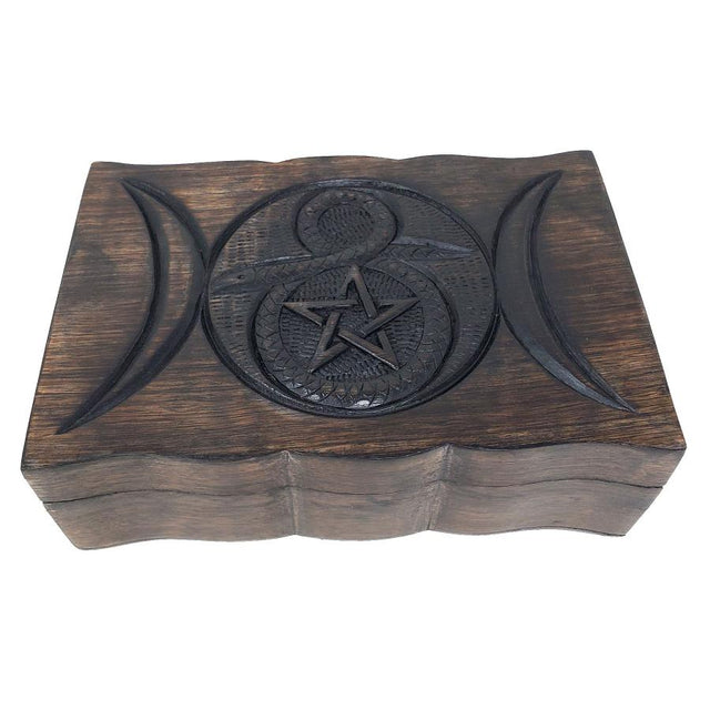 9" x 6" Pentagram Cobra Carved Wood Box - Magick Magick.com