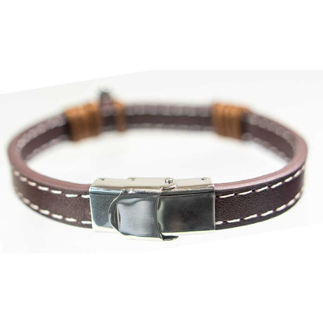 Brown Leather Stainless Steel Clasp Bracelet with Viking Axe