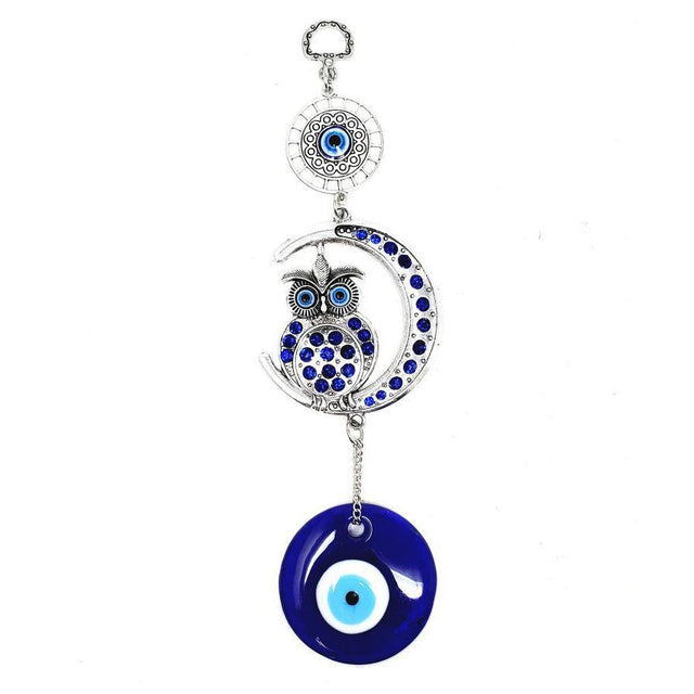 9.5" Evil Eye Talisman - Owl Crescent Moon with Evil Eye - Magick Magick.com