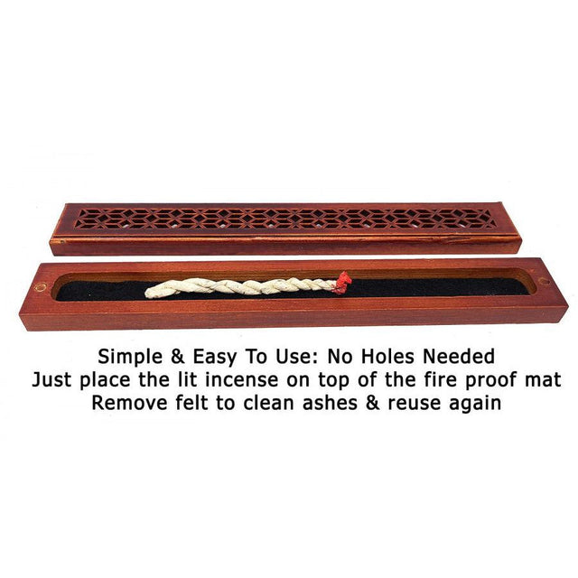 9.5" Rosewood Finish Wood Incense Box Burner - Magick Magick.com