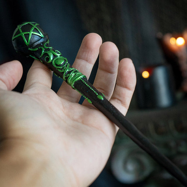 9.65" Green Pentacle Magic Wand - Magick Magick.com