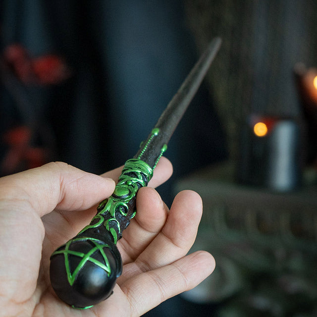 9.65" Green Pentacle Magic Wand - Magick Magick.com