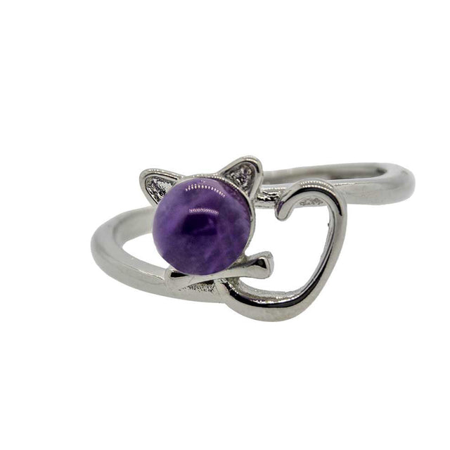 Adjustable Gemstone Kitty Cat Rings Display (24 Assorted Stone Rings) - Magick Magick.com