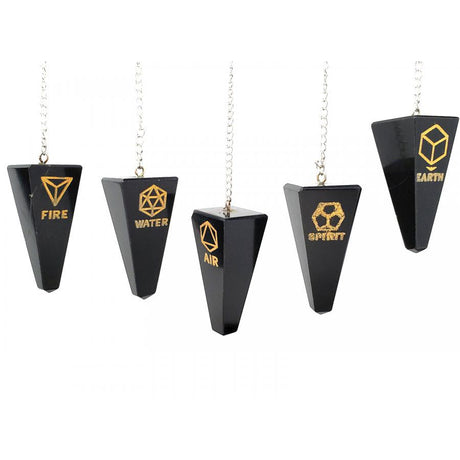 Black Agate Five Element Engraved Pendulum (Set of 5) - Magick Magick.com