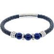 Black Leather Stainless Steel Clasp Bracelet with Lapis & Silver Accent Beads - Magick Magick.com