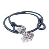 Black Leather Wrap Bracelet with Viking Hammer - Magick Magick.com