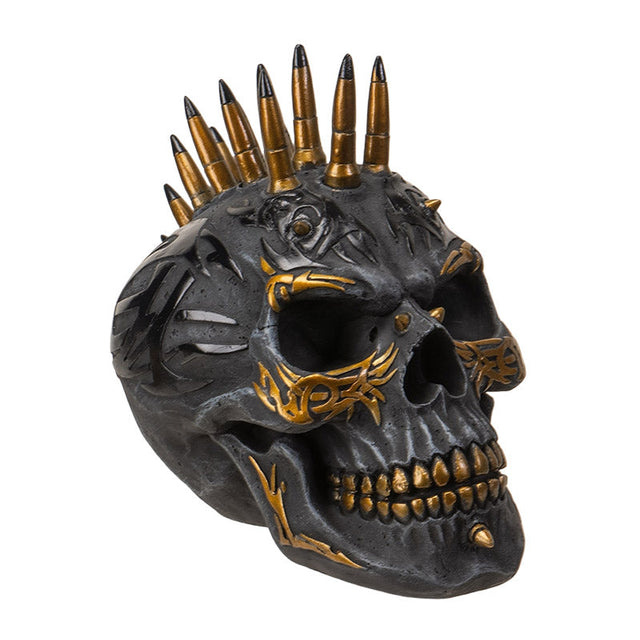 Black and Gold Bullet Skull Statue - Magick Magick.com