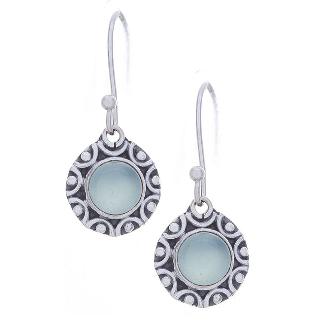Blue Chalcedony Fancy Round Sterling Silver Earrings - Magick Magick.com
