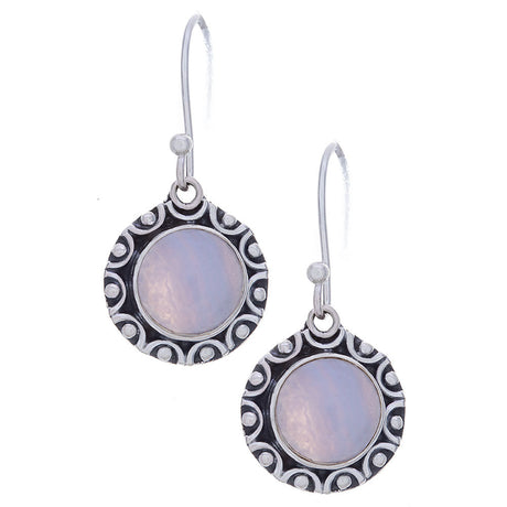 Blue Lace Agate Fancy Round Sterling Silver Earrings - Magick Magick.com