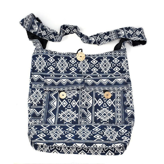 Blue & White Woven Cotton Shoulder Bag - Magick Magick.com