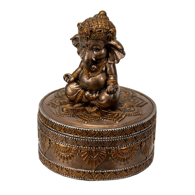 Bronze Ganesha Round Trinket Box - Magick Magick.com