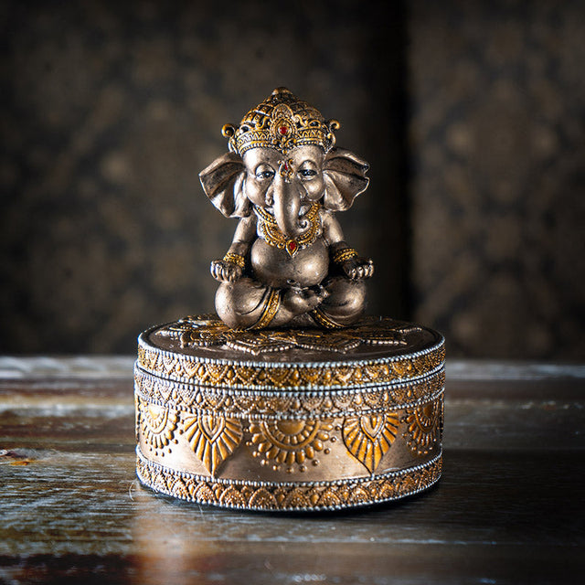 Bronze Ganesha Round Trinket Box - Magick Magick.com