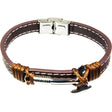 Brown Leather Stainless Steel Clasp Bracelet with Viking Axe - Magick Magick.com