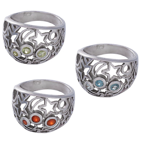 Celestial Cutout Band Sterling Silver Ring (Assorted Stones) - Magick Magick.com