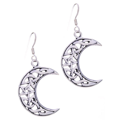 Celtic Pentacle Crescent Moon Sterling Silver Earrings - Magick Magick.com