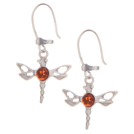 Dragonfly Amber Sterling Silver Earrings - Magick Magick.com