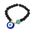 Elastic Bracelet Round Beads - Black & Gold with Evil Eye Charm - Magick Magick.com