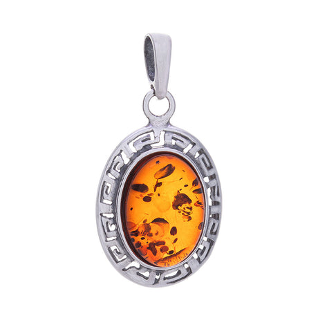 Fancy Oval Amber Sterling Silver Pendant - Magick Magick.com