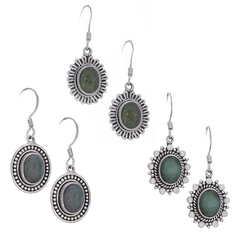 Fancy Oval Emerald Sterling Silver Earrings (Assorted Design) - Magick Magick.com