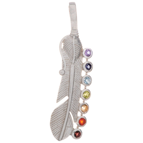 Feather Chakra with Stones Sterling Silver Pendant - Magick Magick.com